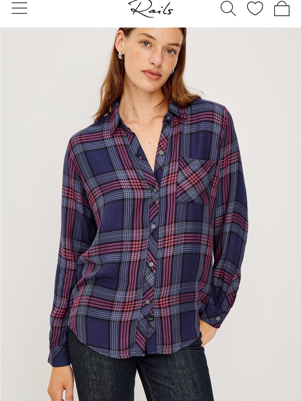 Rails Hunter Plaid Button Down Shirt Navy Mauve Small